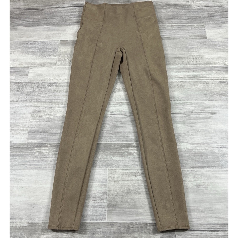 Spanx Leggings Women's Mdn Brown Faux Suede Pull On Skinny Stretch Core Shaping